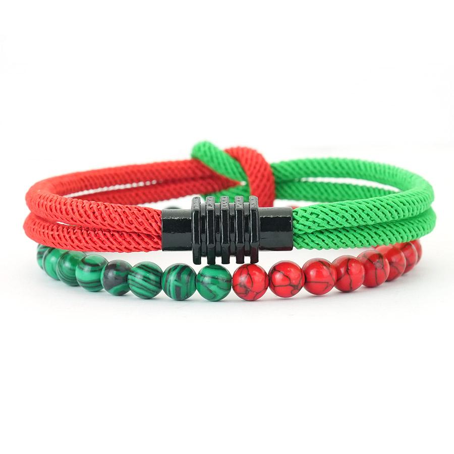 

Noter Stylish 2Pcs Christmas Bracelet Set For Men Green Red String Braslet Magnet Buckle Wrap Braclet Howlite Beaded Brazalete