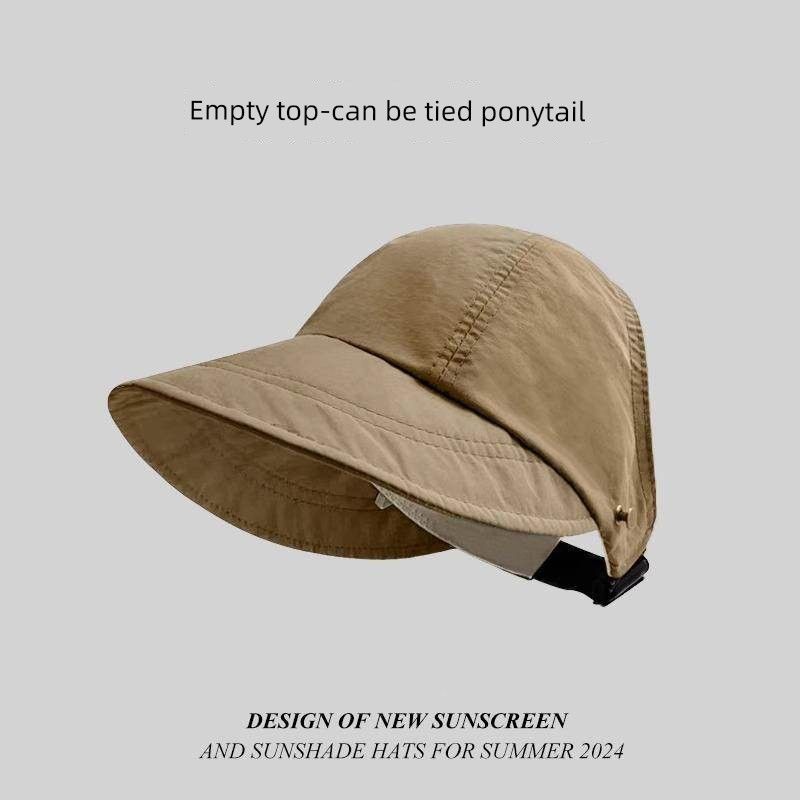 

Шляпа женская 2025 Новое поступление Весна и Лето Шапка-ведро в том же стиле, как у Чжао Лусы Быстросохнущий козырек Кепка с козырьком Защита от солнца Солнцезащитная шляпа Shallow khakis-Empty Top Ponytail All yards