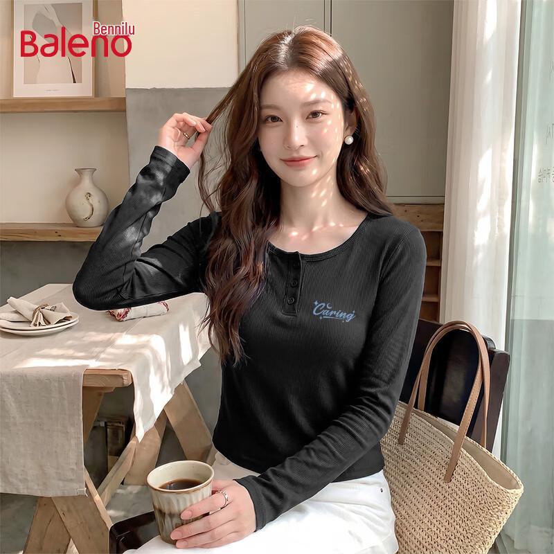 Baleno Women's Slim-Fit Henley Long Sleeve Graphic Tee
