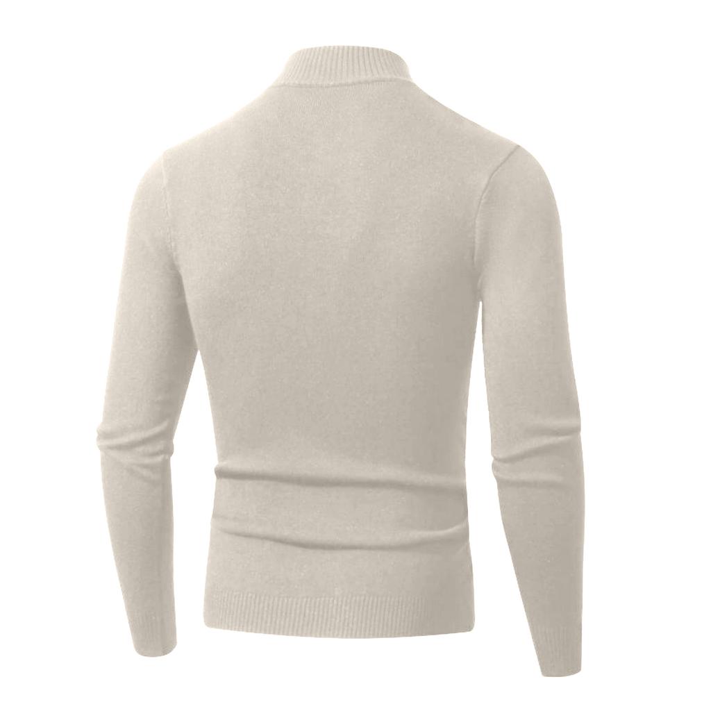 Men's Casual Solid Color Semi-zipper Stand-up Collar Knitted Sweater, Men's Fleece Warm Knitted Pullover Sweater