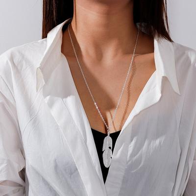 Feder-Anhänger-Halskette, böhmischer Vintage-Stil, lässig, golden, silberfarben, verstellbar, lange Pullover-Halskette, Mode-Accessoires, Geschenk