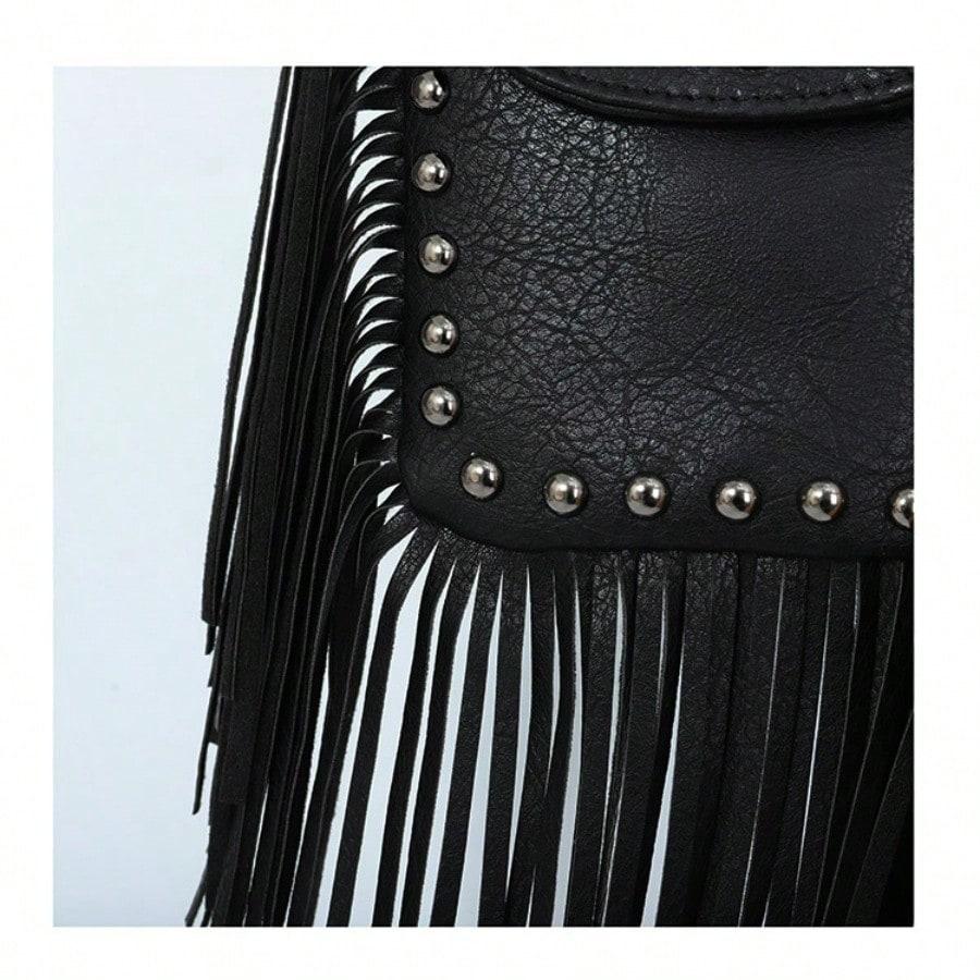 Fashion soft leather rivet fringed bag chain shoulder bag crossbody bag women's bag
