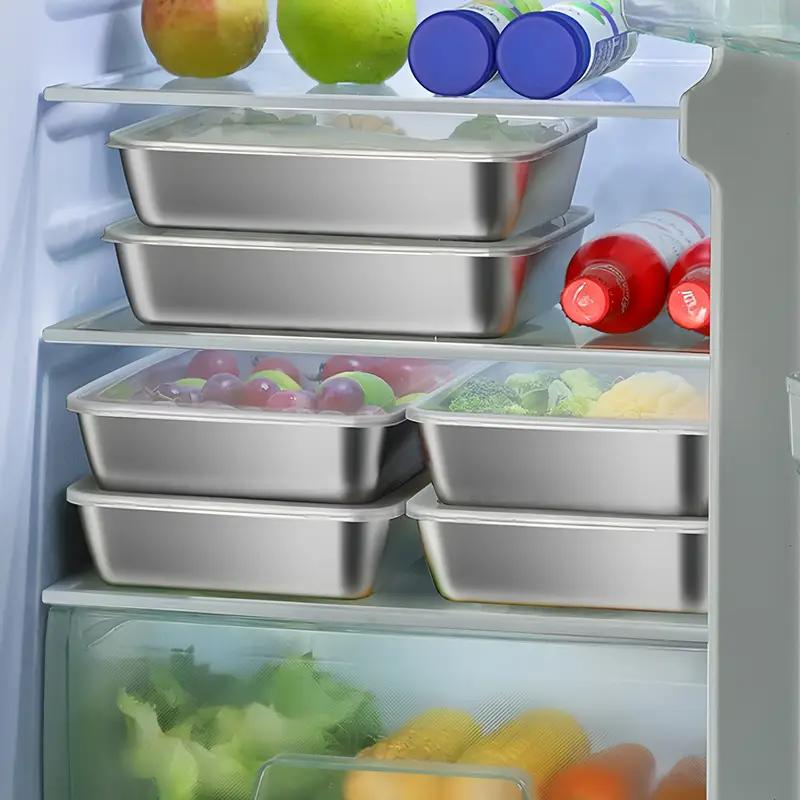 5 Stück Edelstahl Frischhaltebox Stapelbare Lebensmittelaufbewahrungsbehälter Kühlschrank Mikrowellengeeignet Versiegeltes Küchenzubehör
