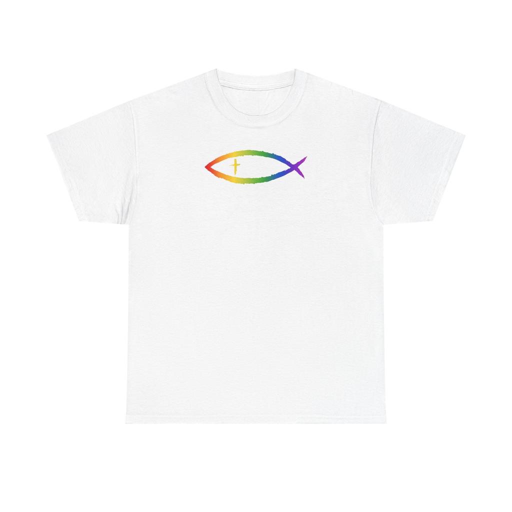 Faithful Rainbow Fish Christian Tshirt Tops Tee, LGBTQ Pride Shirt, Religious Symbols, Gay