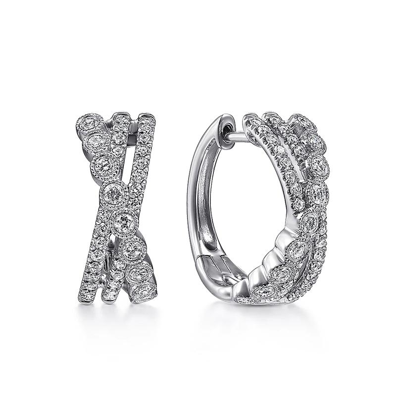 Huitan Fashion Cross Hoop Earrings for Women Luxury Paved Dazzling Cubic Zirconia Temperament Crystal Earrings Statement Zircon