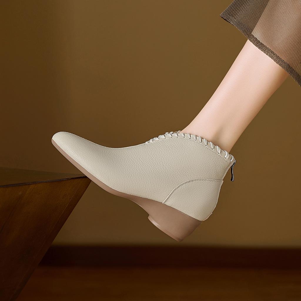 Fashion 2025 New Autumn Women Boots Genuine Leather Women Shoes Round Toe Chunky Heel Solid Modern Boots Daily Shoes Ankle Boots