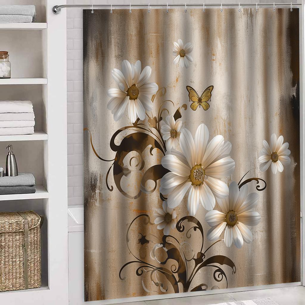 Retro elegant flower shower curtain waterproof and mildew-proof bathroom curtain thick and durable shower curtain