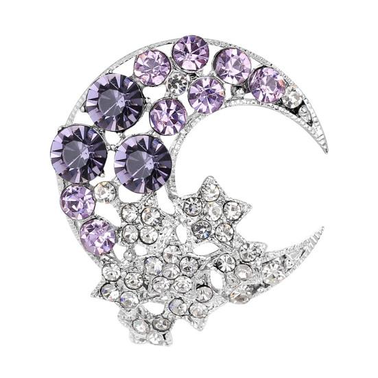 

Brooch Moon Stars Design Sparkling Rhinestone Alloy Brooch Clothes Hair Hats Bags Brooch Pin Clothes Hair Hats Bags Accessory светло-фиолетовый