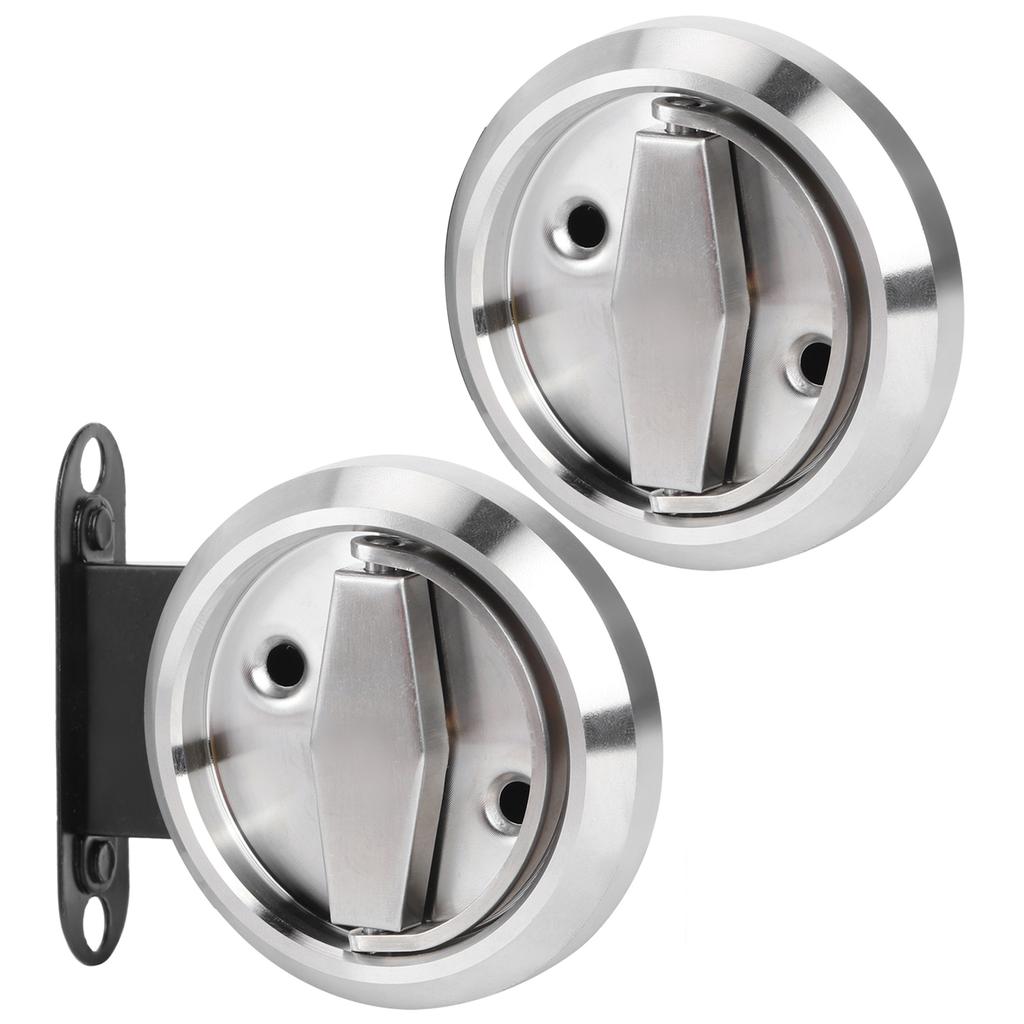 Hem Badrum Dubbelsidigt Lås 304 Rostfritt Stål Ringhandtag Dörrlås Tillbehör(Silver (Med