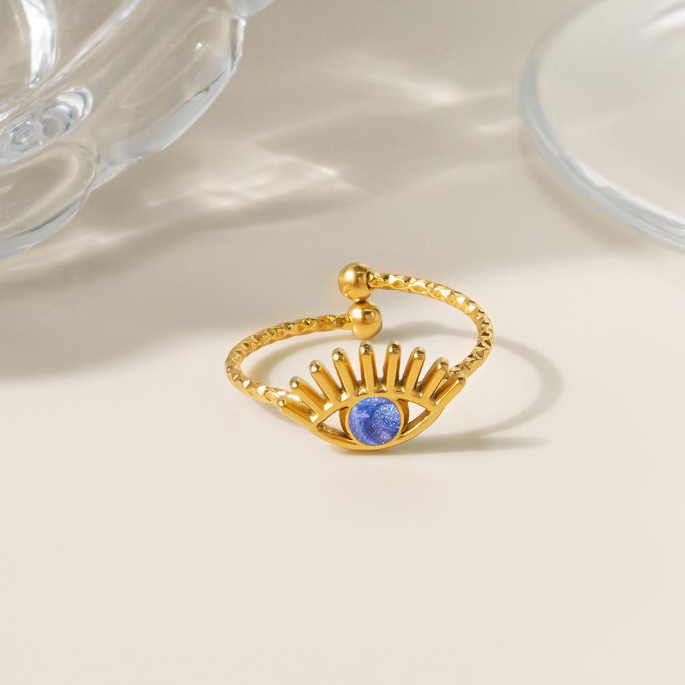 

Classic Black Blue Evil Eye Rings for Women Stainless Steel Gold Color Vintage Adjustable Open Rings Zircon Gift Wholesale Open