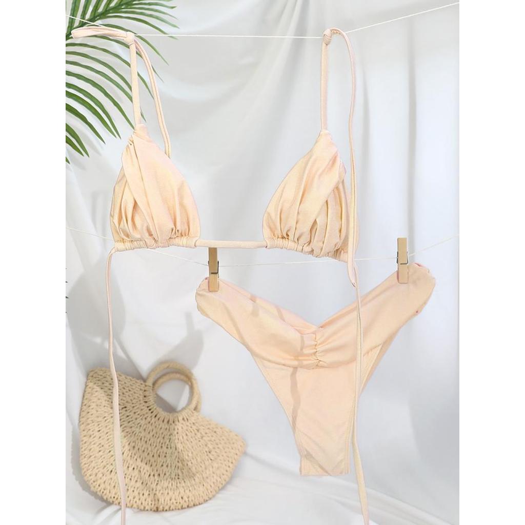Sexy Folds Bikini Set Solid Micro Bikinis Women Swimsuit Female Triangle Swimwear Beach Wear Bathing Suit