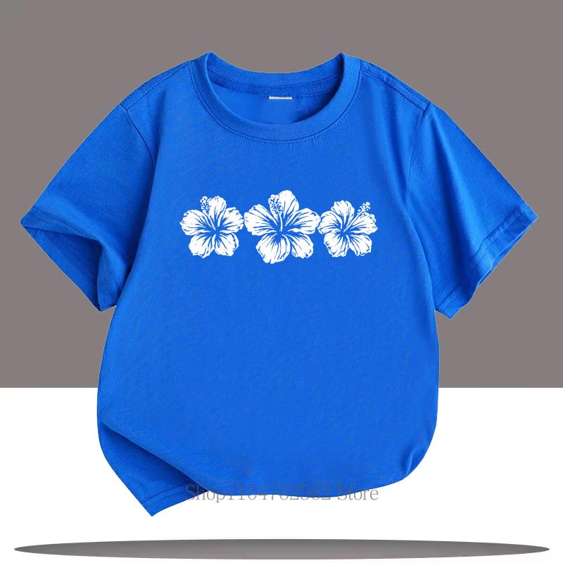 Three Flower Print Children T-shirts Summer Girls Colorful Fashion Kawaii Tops High Quality Kids Crew Neck Short Sleeve T-shirts