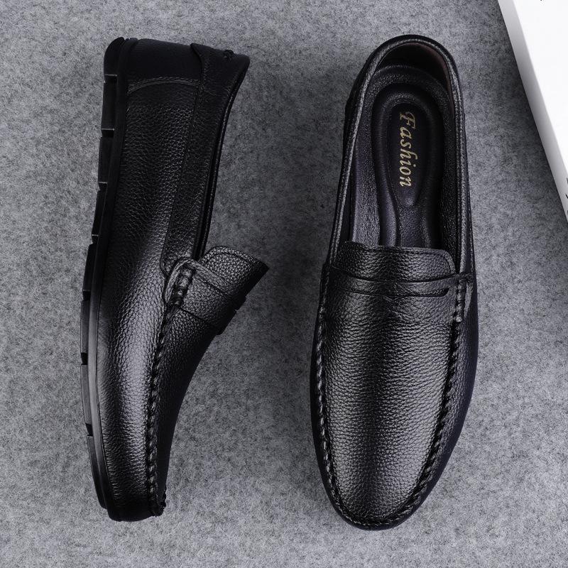 Men's Genuine Leather Slip-On Loafers - Spring/Summer Driving Shoes, Cowhide, Large Sizes Available