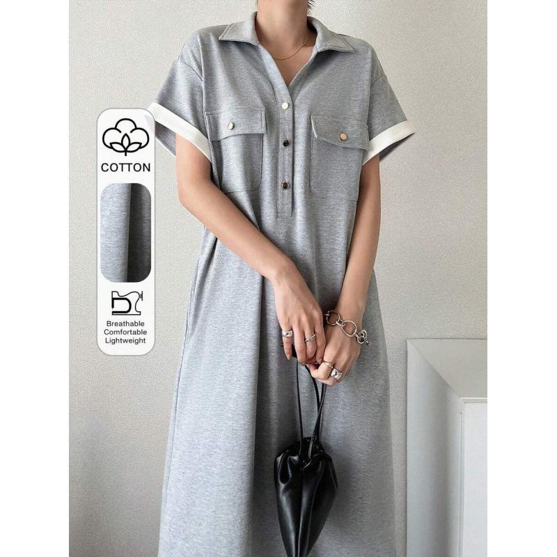 European goods new semi-turtleneck straight holiday style temperament commuter summer long dress women S
