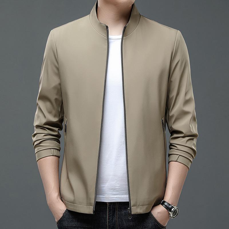Spring and Autumn Middle-aged Men s Jacket Thin Casual Breathable Loose Solid Color Middle-aged and Elderly Handsome Dad Jacket M