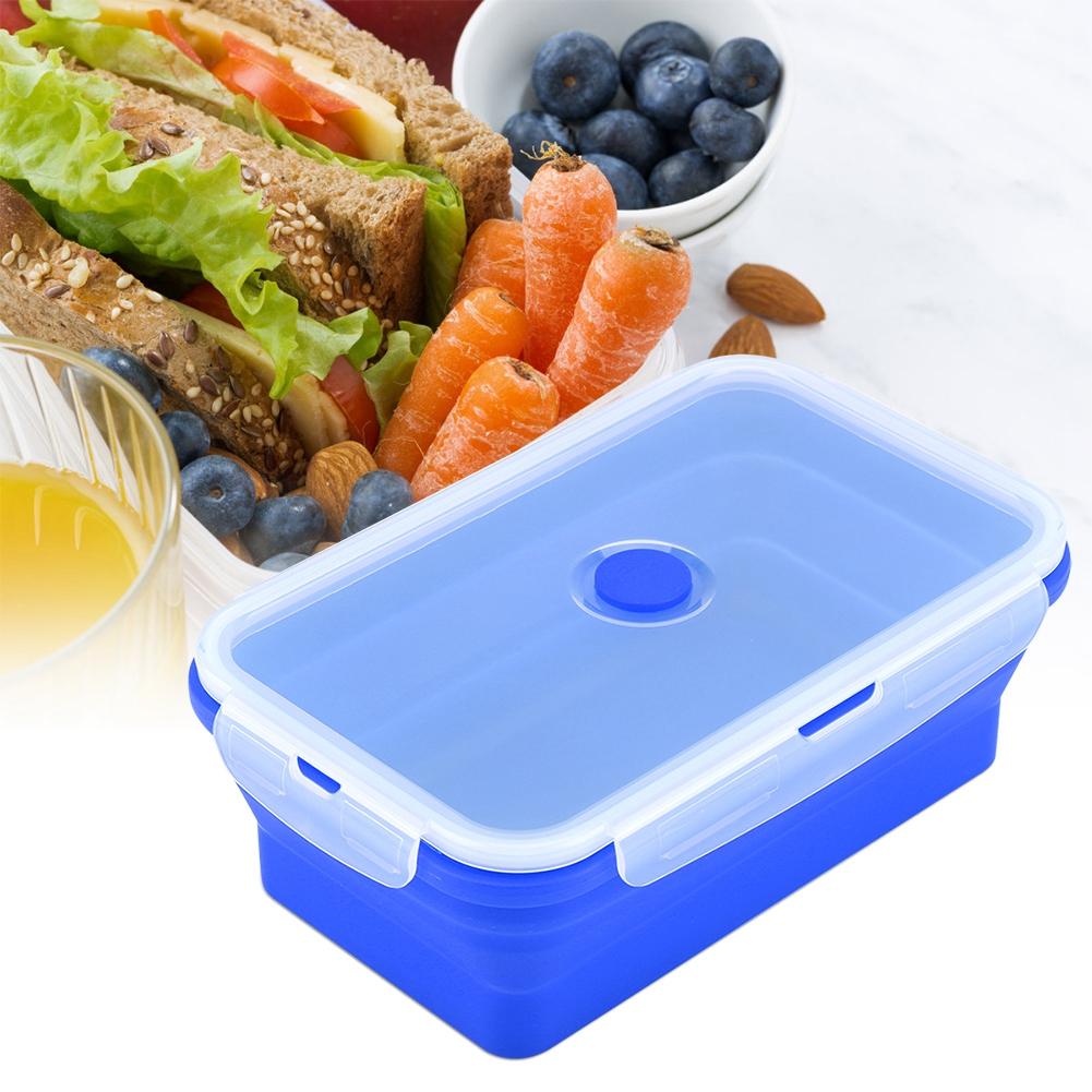 1200ml Rectangle Silicone Bento Box Collapsible Lunch Box Microwave Food Container (Dark Blue)