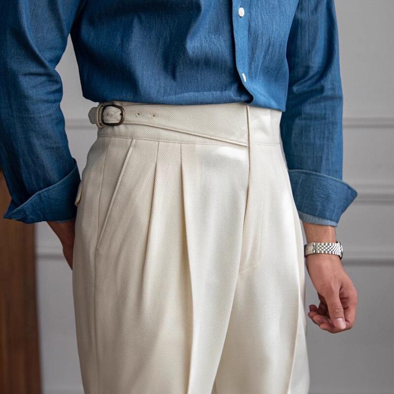 Herren Italienische Neapolitanische High-Waist Gerade Bein Lässige Stoffhose im Britischen Retro-Stil