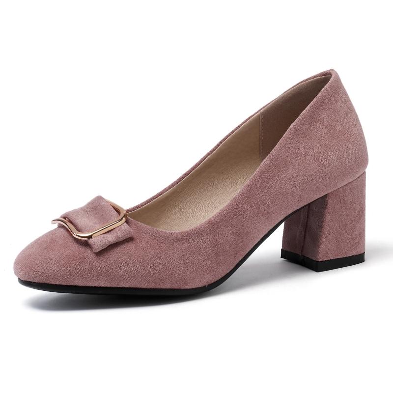 

Элегантные женские туфли-лодочки на низком каблуке 2025 Мода Пряжка Флок Черный Розовый Вечеринка Свадьба Офисная обувь Женская Новый Дизайнер 39 розовый