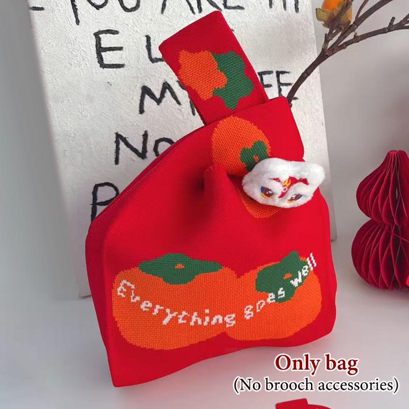 2026 Neujahr Cartoon Maskottchen Pony Gestrickte Geschenktasche Handheld Süßigkeitentasche Große Kapazität Knoten Handgelenktasche Niedliche Wiederverwendbare Einkaufstaschen