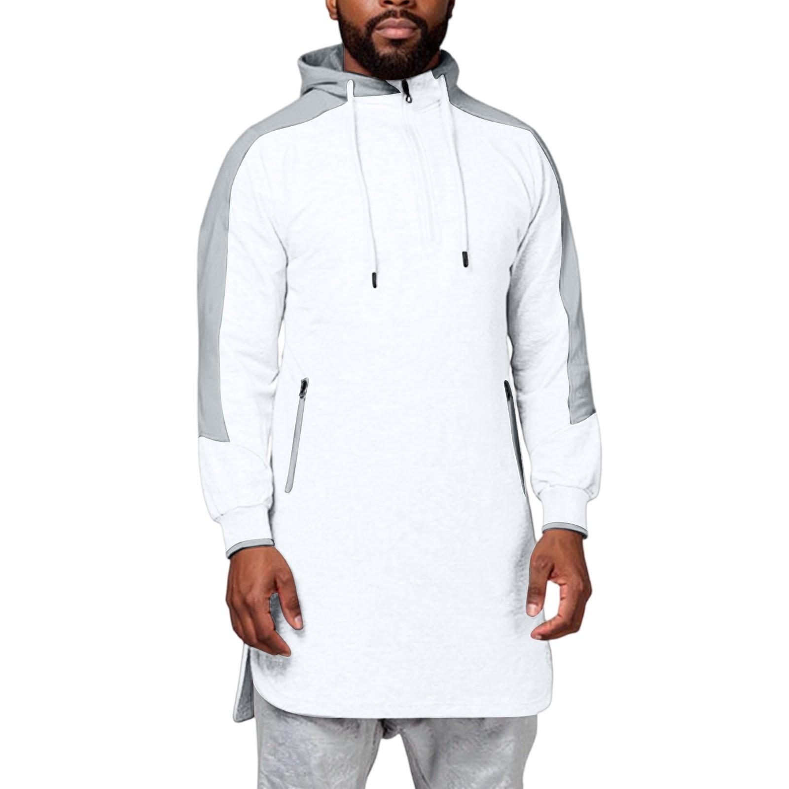 

Мужская толстовка с капюшоном, толстовка контрастного цвета, спортивная повседневная куртка XL белый