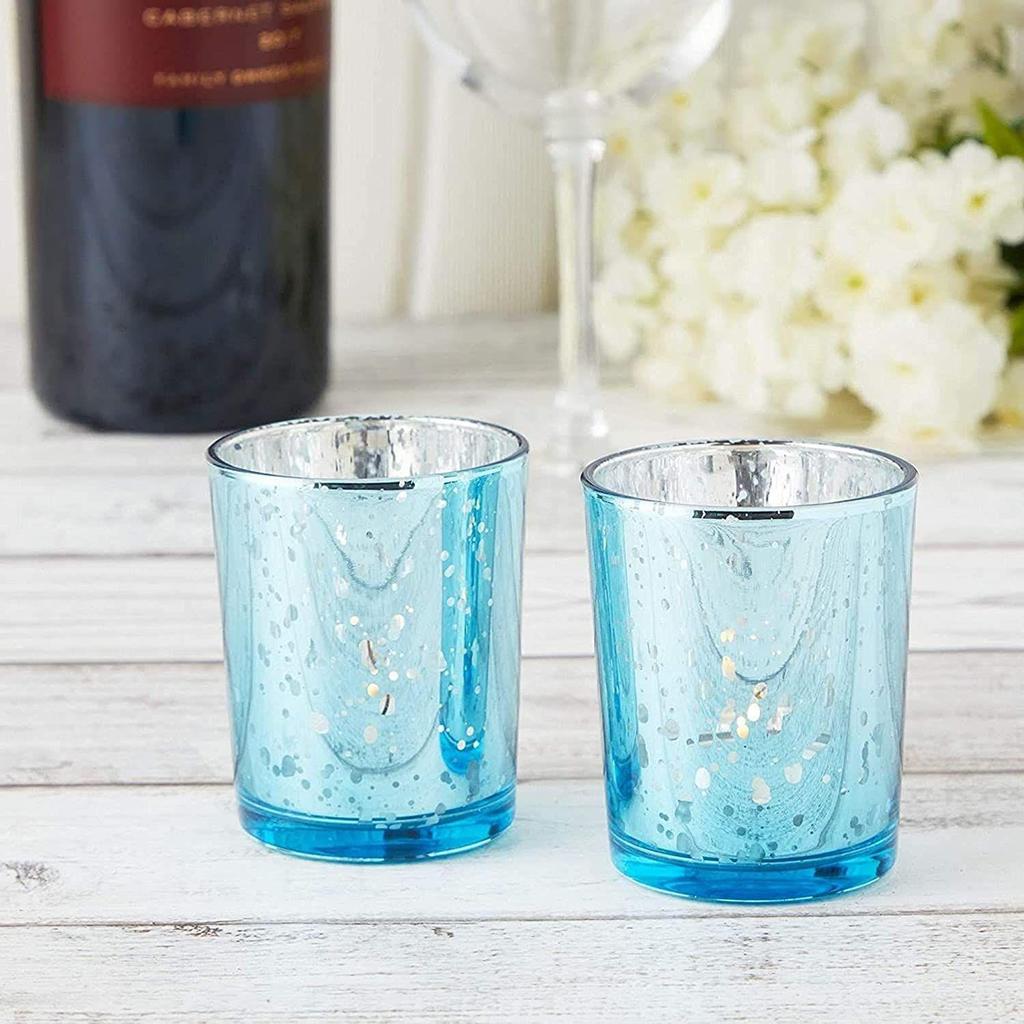 Castiçais de Vidro Azul Mercúrio para Velas Votivas/Rechaud para Diwali e Natal (Pacote de 6) - Item de Presente para Decoração de Casa, Decoração