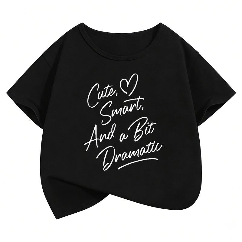 Cute and Smart with a Dramatic Flair, Letter Print Short-sleeve Children's T-shirt, Boys and Girls Summer Casual Top