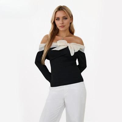 Women's Blouse One Shoulder Pullover Bowknot Slim Casual Knit Top