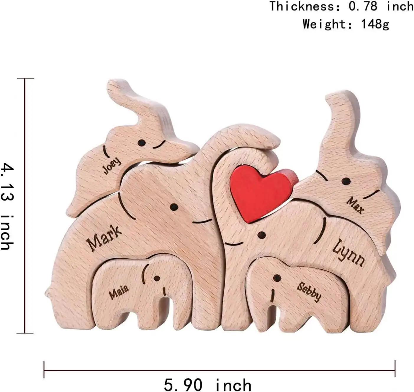 Aanpasbare Naam Houten Olifant Puzzel Beeld Familie Figurine, Ideaal Vaderdag/Moederdag Cadeau voor Huisdecoratie & Souvenirs