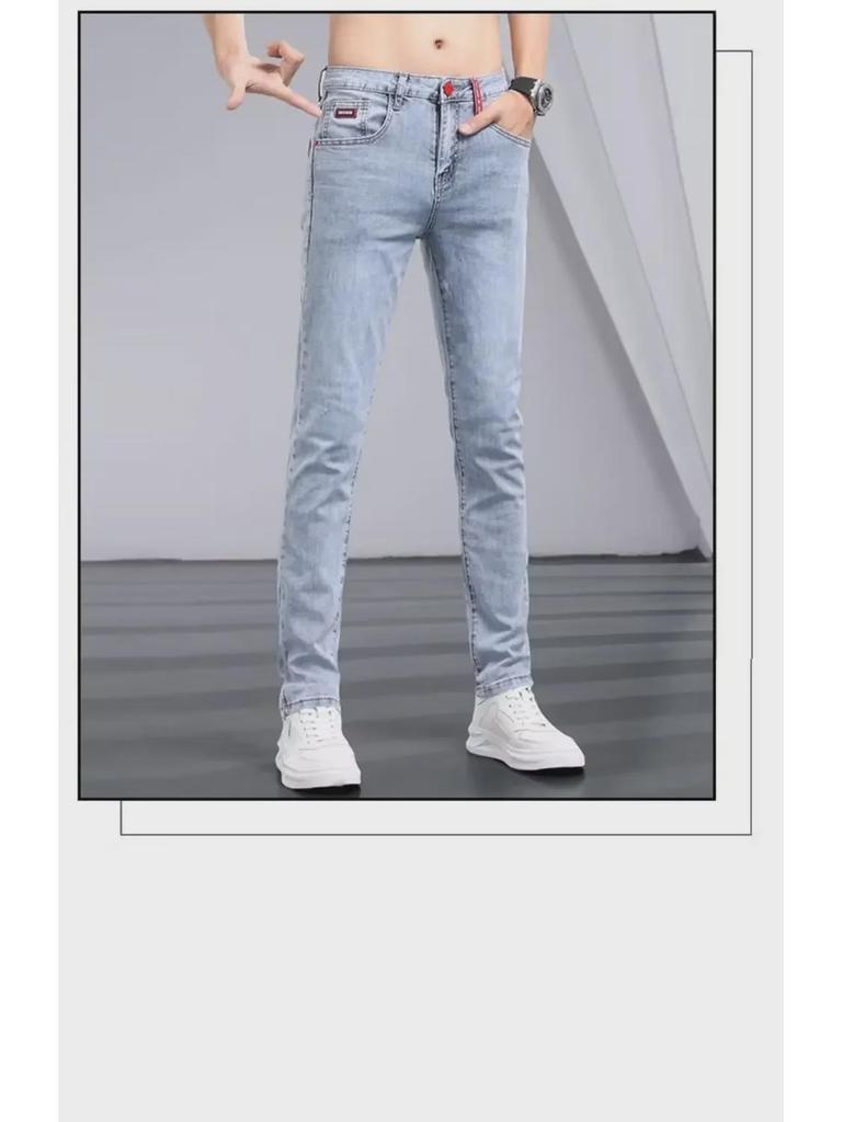 Men's Korean Style Slim-Fit Stretch Jeans - Trendy Skinny Casual Pants for Spring & Autumn