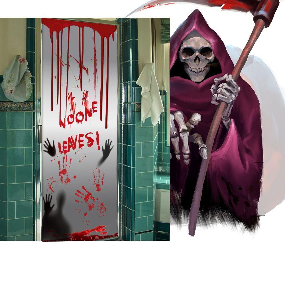 PE Blood Fingerprints Door Stickers Horrible Halloween Decorative Door Sticker  Ghost Festival