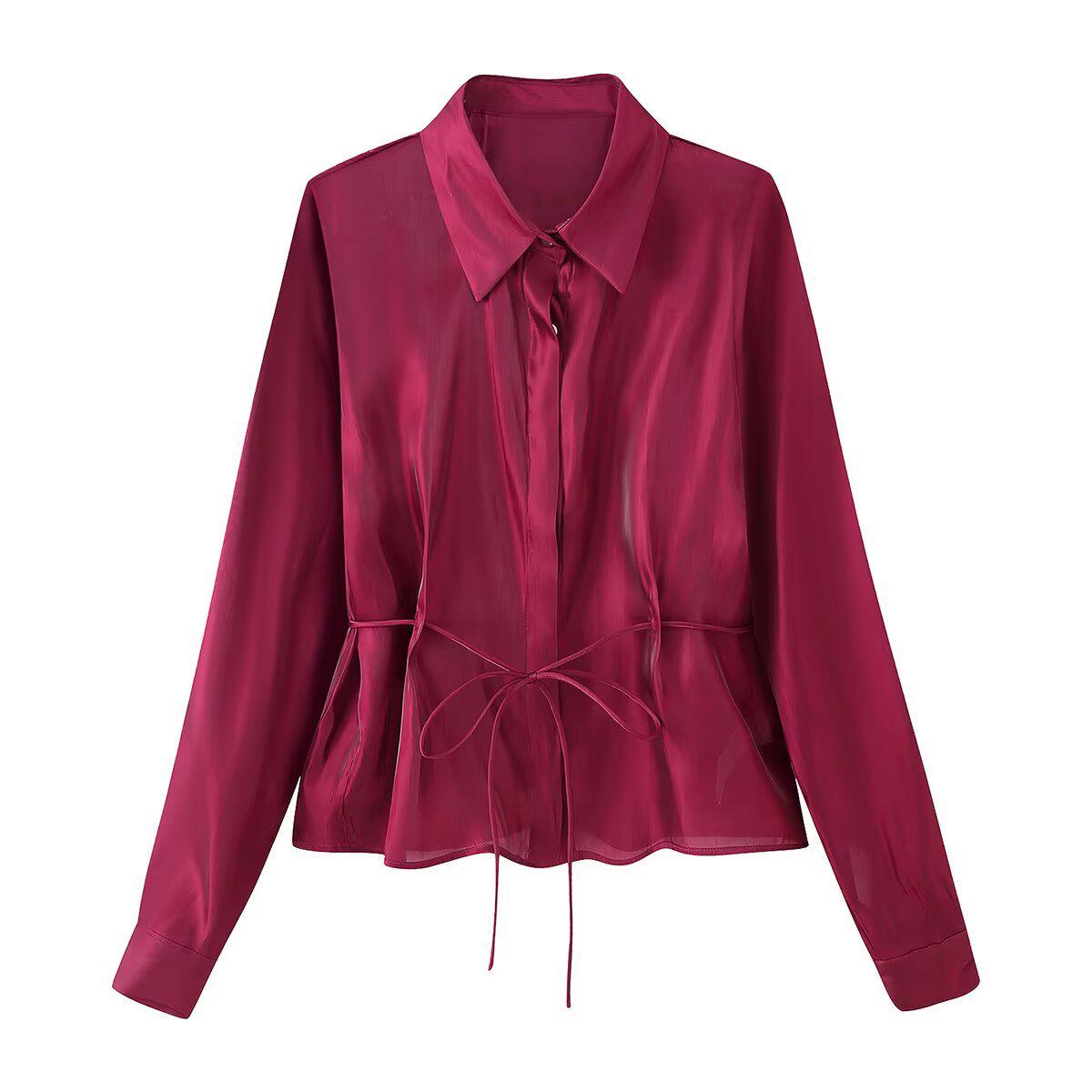 2026 Women s Elegant European & American Style Shiny Bow Decor Shirt Small