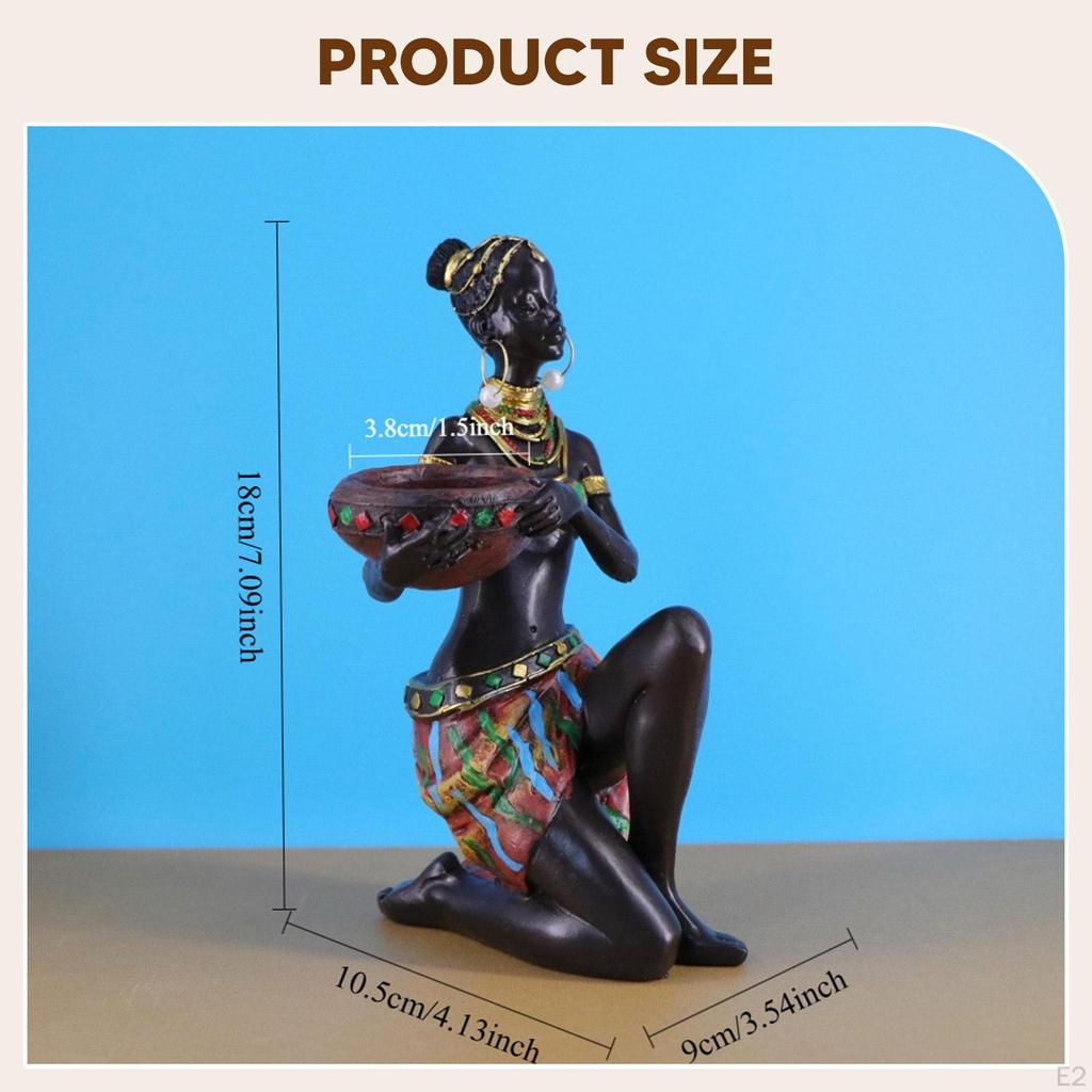 African Sculpture Decorative Figurine Tea Light Candle Holder Tabletop Ornament for Desk Entryway