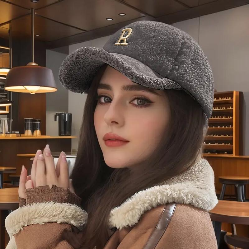 Winter Curly Plush Warmth Peak Cap Cute Baseball Caps Unisex Accessories Sporty Style Color-block Design Minimal Style 56-60cm