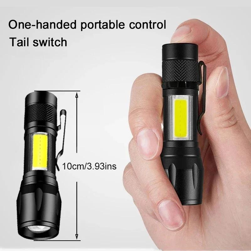 PCS 1357 Mini LED Flashlight COBXPE Portable Torch Camping Lantern Zoomable Focus Light Tactical Flashlight with Pen Clip