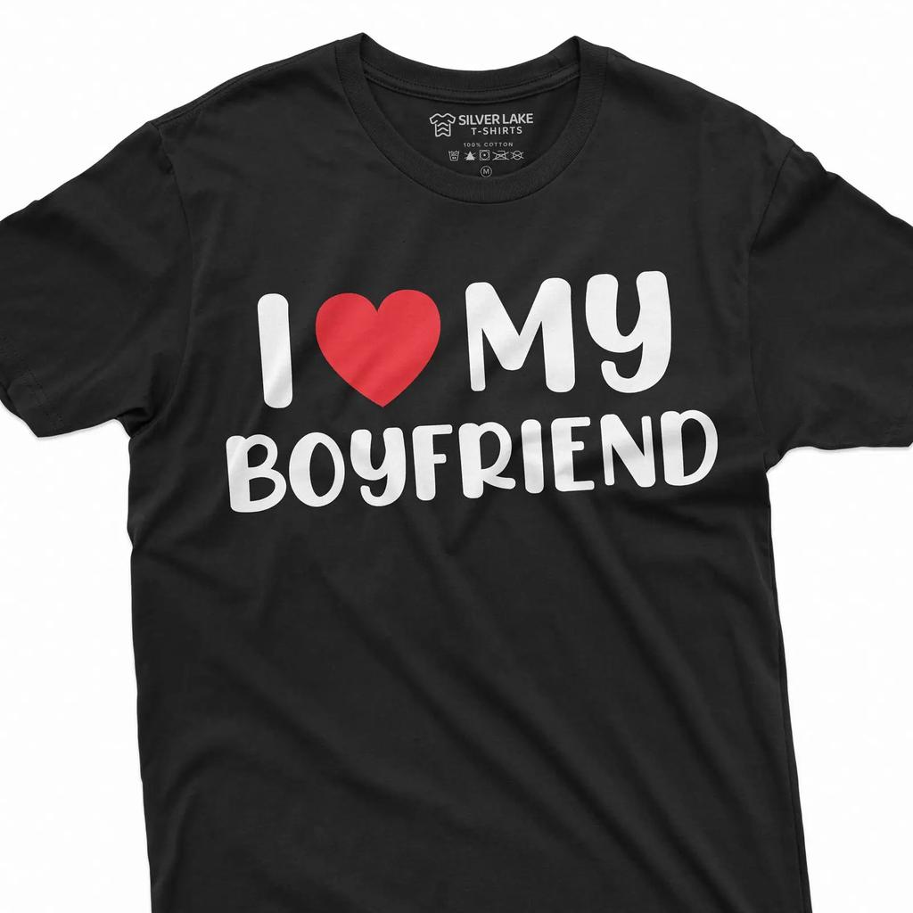 I Love My Boyfriend T Shirt Valentines Day For Her Girlfriend Gf Couple Relationship Casual Vintage Washed Comfortable Stylish