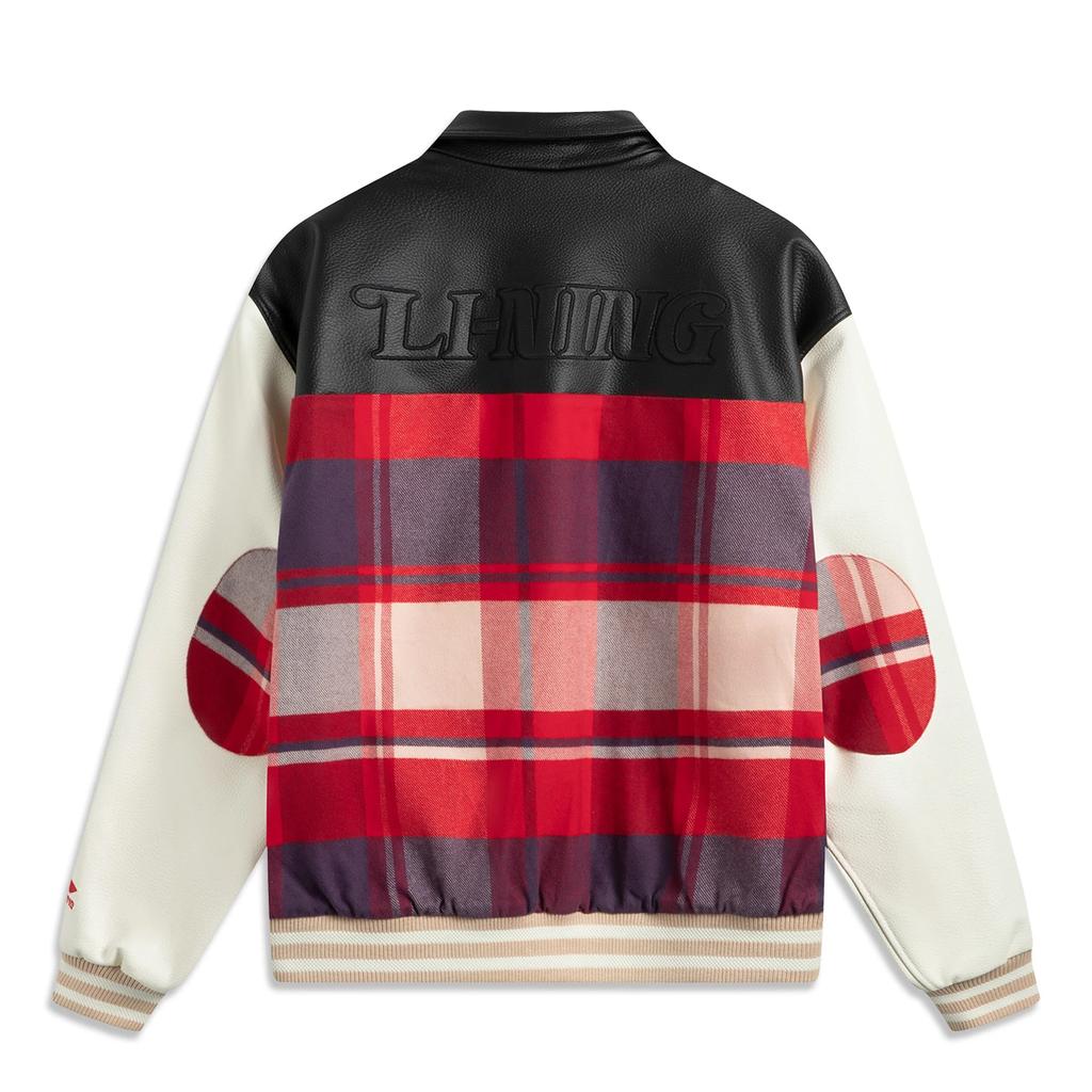 Li-Ning Comfortable Casual Simple Polo Neck Loose Single Breasted Long Sleeve Cotton Jacket Men Jacket Red Plaid AJMV045-1