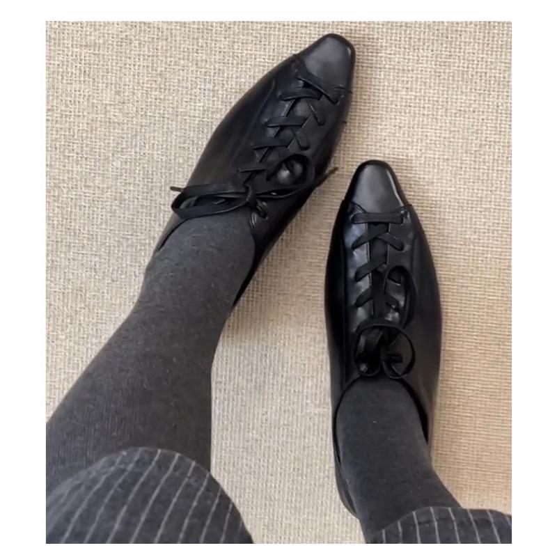 Cowhide version~ retro cross-lace-up old money style small leather shoes commuting thick heels single shoes design temperament