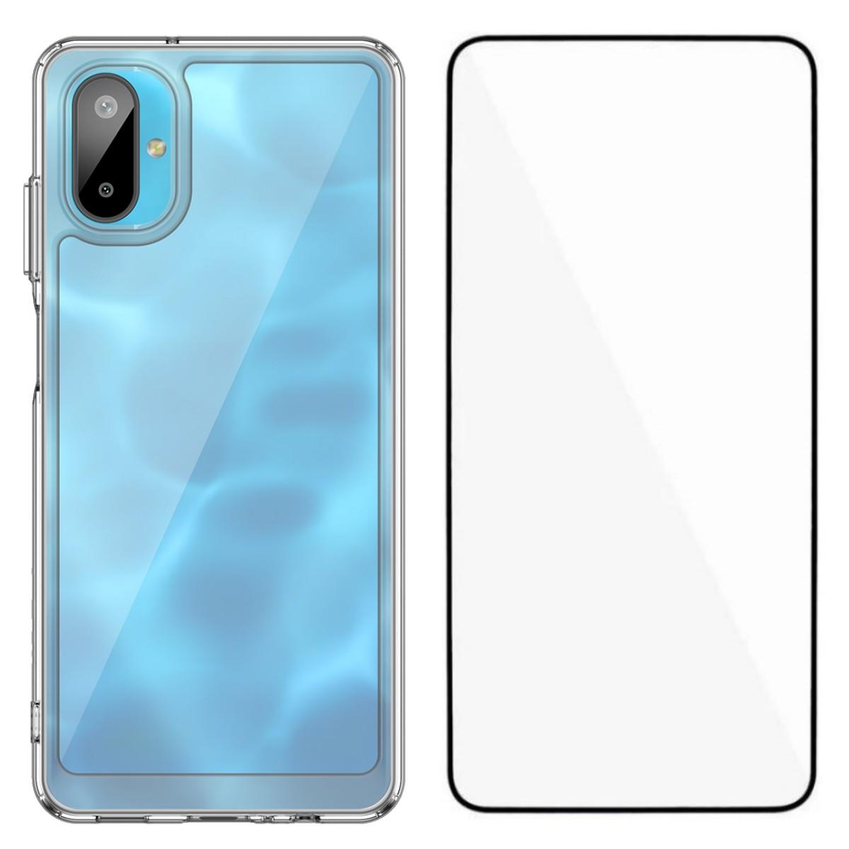 

For Samsung Galaxy M06 5G Case WANLONFENG MF Series TPU Acrylic Clear Phone Cover with Tempered Glass Film Transparent