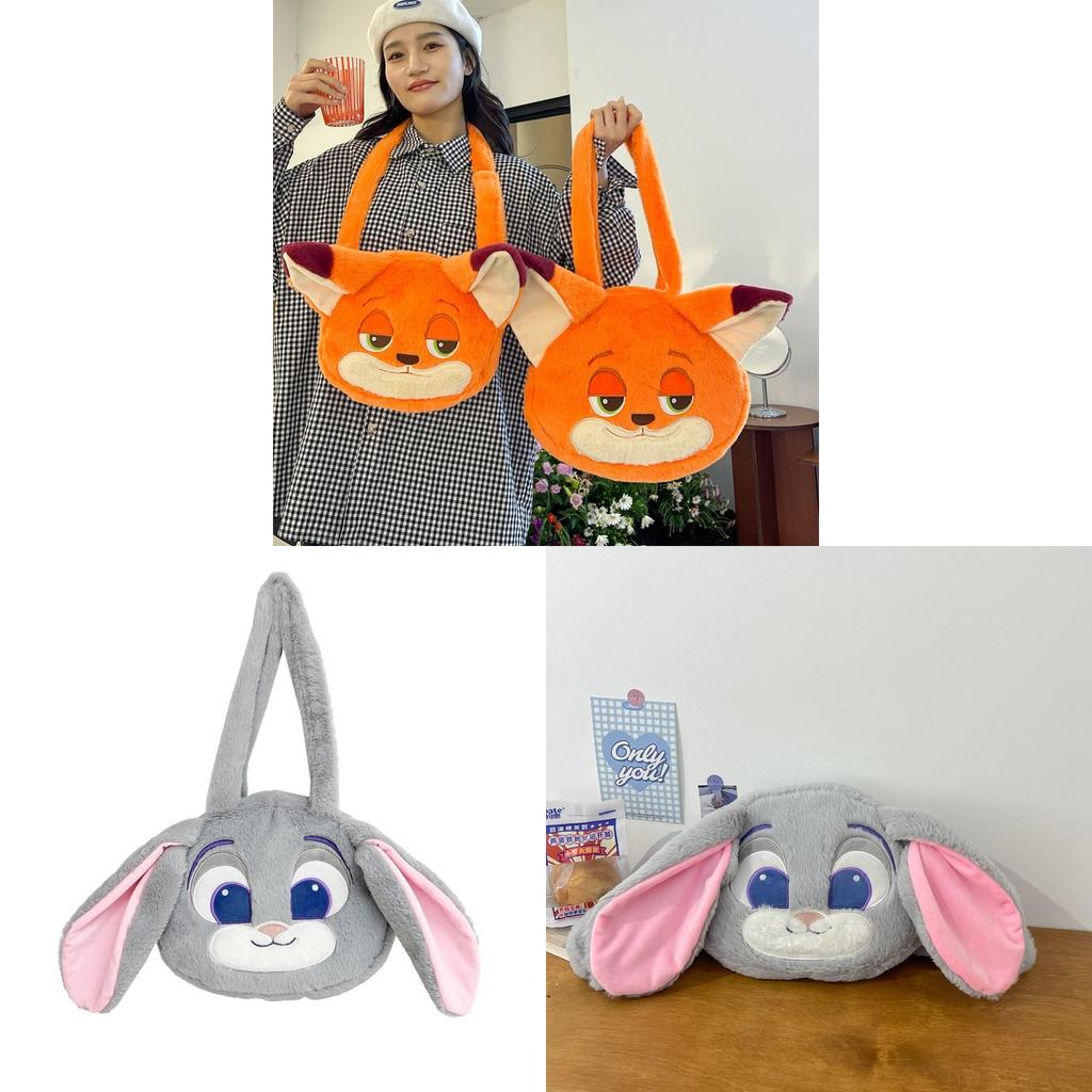 Zootopia Plush Fox Rabbit Bucket Bag With Zipper Pocket For Casual Outings