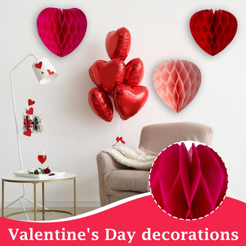 15cm Valentine's Day Party Decoration Heart-shaped Honeycomb Ball Hanging Ornament