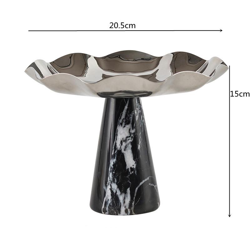 Stainless Steel Fruit Platter, Marble Decorative Ornaments, High Footed Dessert Square Bowl, Storage Tray, Scandinavian Style