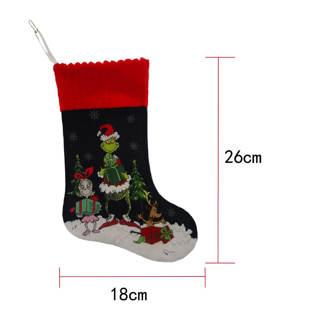 Grinch Christmas Stocking: Green Furry Monster Candy Bag & Tree Ornament
