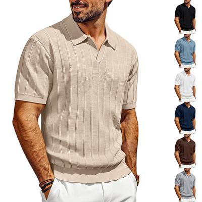 Mens Shirts V,Neck Knit Textured Summer Shirts