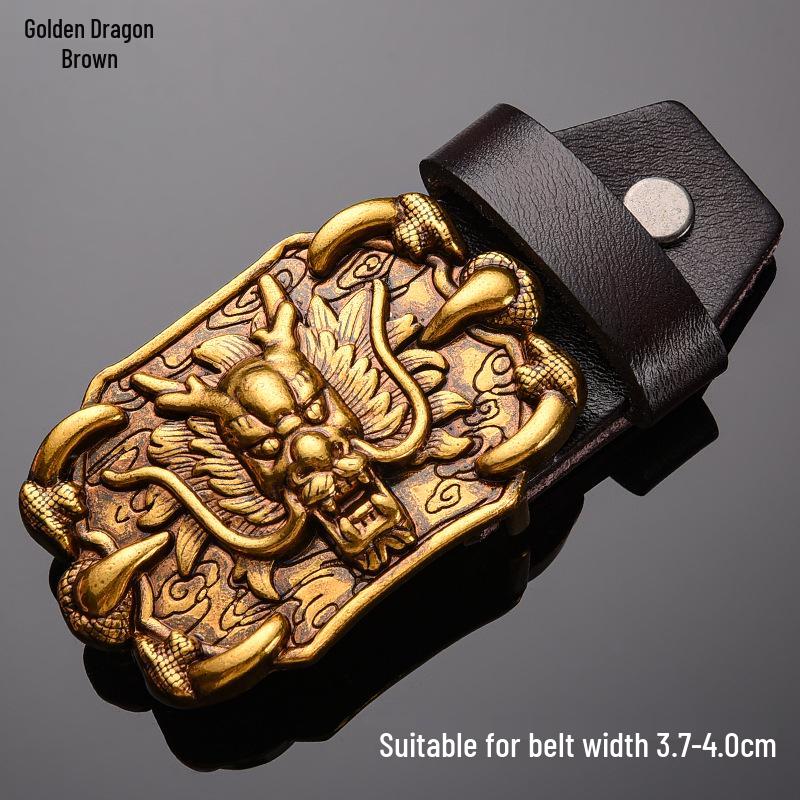 Tiger Head Alloy Western Cowboy Leather Belt with Smooth Buckle