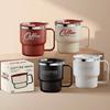 304 Stainless Steel Coffee Mug with Handle & Lid, Double Layer Thermal Insulated Coffee Cup, Anti-Scalding Milk Tea Water Cup