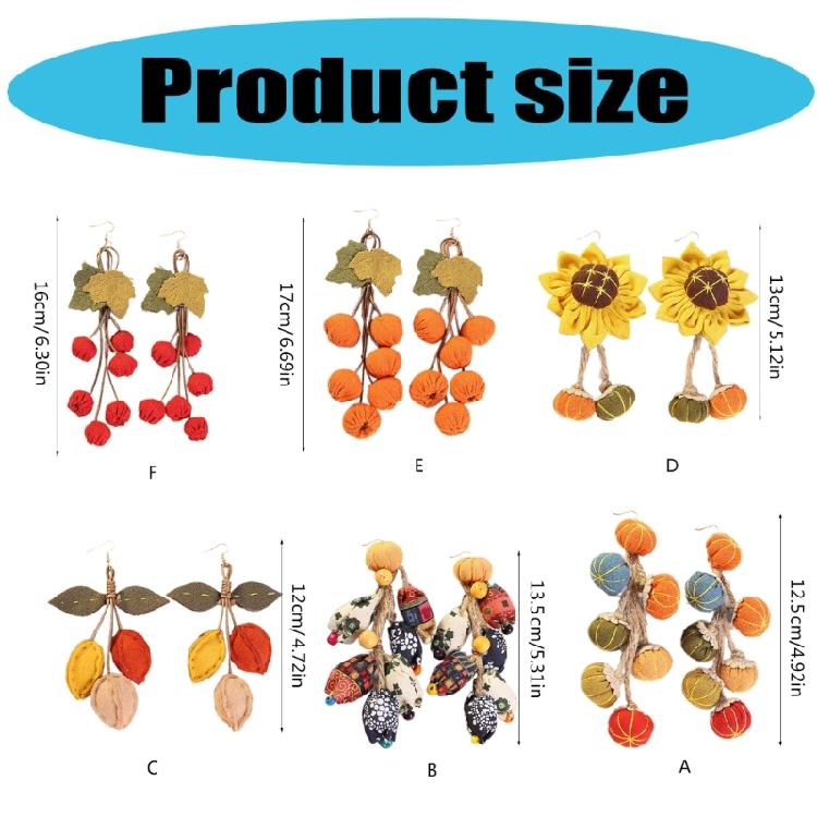 Elegant Autumn Earrings Handmade Fabric Pumpkin Sunflower Dangle Large Statement Portable for Trendy Women Casual Wear