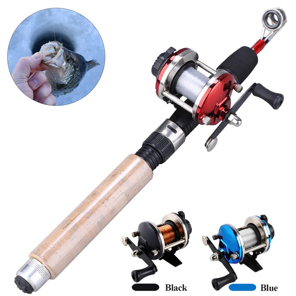 Isfiskestang og snellesett 70 cm fiskestang med 3 farger rød/blå/svart isfiskesnelle