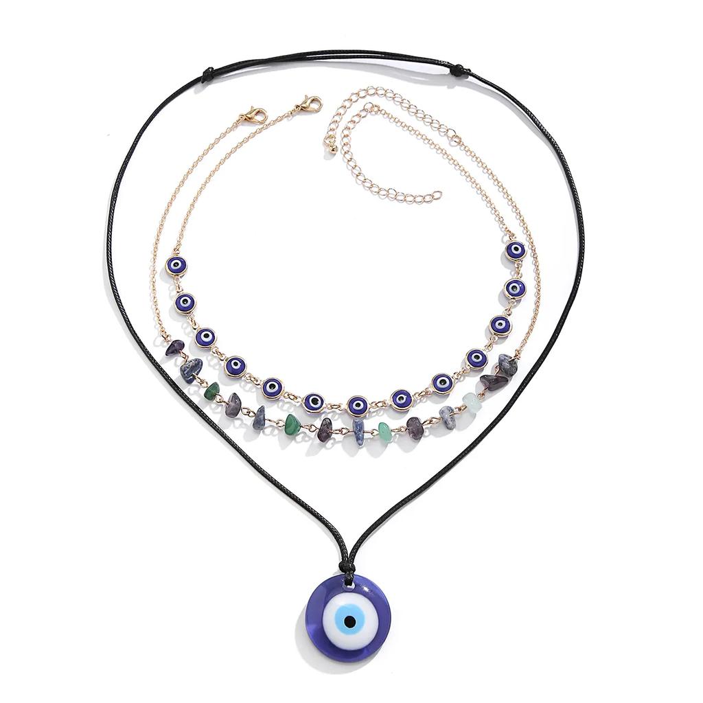3Pcs Boho Creative Blue Turkish Lucky Evil Eye Pendant Choker Necklace for Women Irregular Bead Chain Y2K Jewelry Accessories