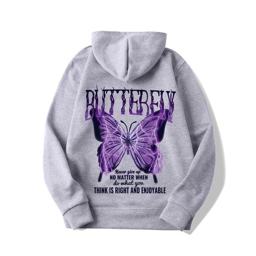 2025 European and American new letter fashion multi-color butterfly casual hooded fleece sweater