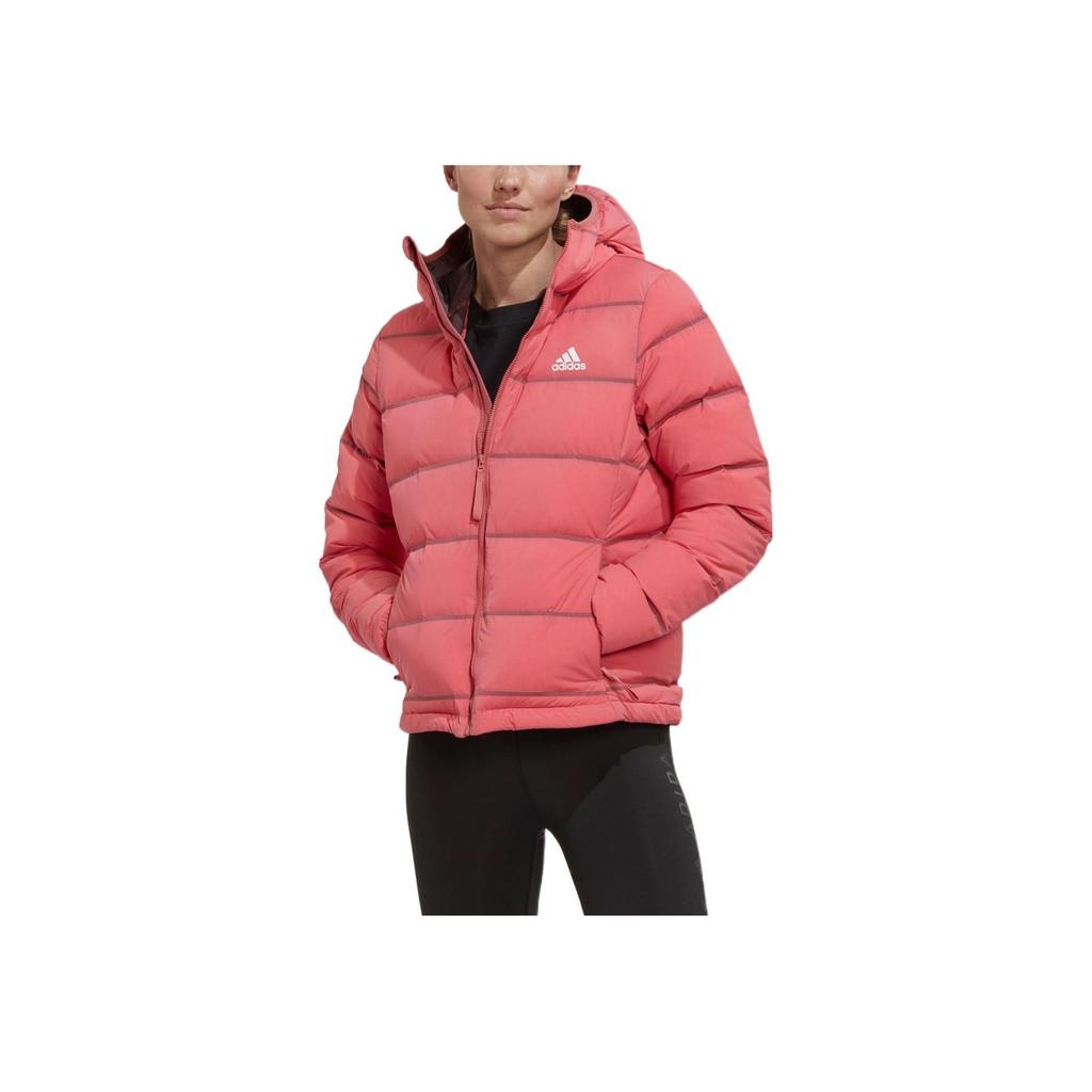 adidas Solid Color Logo Quilted Zipper Hooded Down Jacket Women Outerwear Pink HG8715